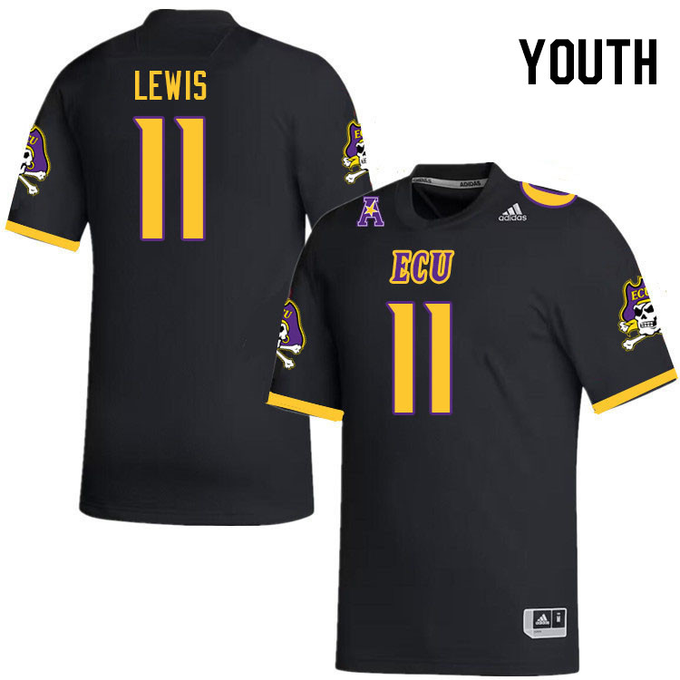 Youth #11 Jeremy Lewis ECU Pirates 2023 College Football Jerseys Stitched-Black - Click Image to Close